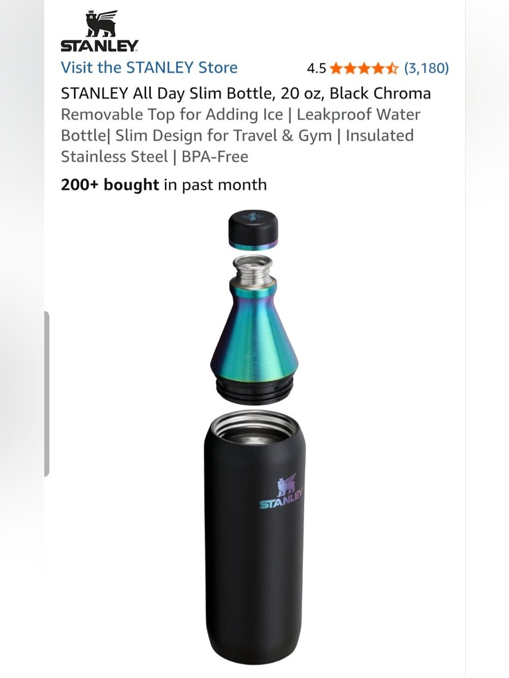 NWT Stanley All Day Slim Bottle Black Chroma Collection - Picture 4 of 14
